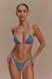 Persephone Gingham Triangle Bikini Top - Navy vert MESHKI US at Meshki