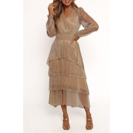 Petal & Pup Cybil Metallic Long Sleeve Tiered Midi Dress at Nordstrom