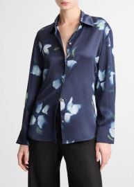 Petal Blur Silk Relaxed Button-Front Shirt at Vince