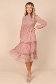 Petal and Pup Edwina Shirred Frill Long Sleeve Midi Dress in Rose Floral at Target