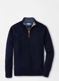Peter Millar Crown Soft Suede Trim Quarter Zip in Navy at Peter Millar