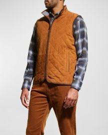 Peter Millar Menx27s Essex Quilted Suede Zip Vest at Neiman Marcus