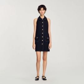 Peter Pan collar mini dress black gray For Women Paris at Sandro