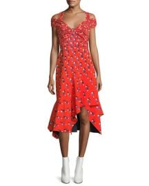 Peter Pilotto Cold-Shoulder Polka Dot Midi Dress at Neiman Marcus