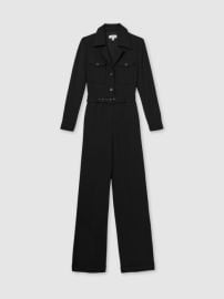 Petite Belted Utility Jumpsuit in Black REISS USA at Reiss