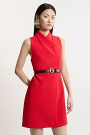 Petite Compact Stretch Wrap Neck Full Skirt Tailored Mini Dress at Karen Millen
