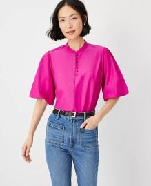 Petite Cotton Blend Pleated Sleeve Popover at Ann Taylor