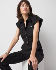 Petite Linen-Blend Short-Sleeve Utility Jumpsuit White House Black Market at White House Black Market