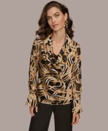 Petite Long Sleeve Burnout Cowl Neck Top at Macys