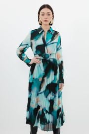 Petite Marble Georgette Pleated Woven Belted Maxi Dress at Karen Millen