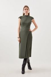 Petite Military Pleated Tailored Crepe Midi Dress at Karen Millen