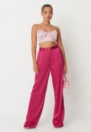 Petite Pink Wide Leg Satin Pants at Missguided