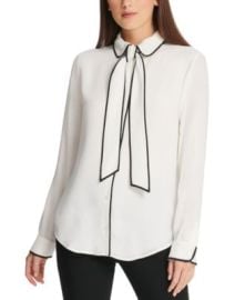 Petite Piped-Trim Button-Up Blouse, Created for Macy\'s at Macys