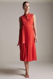 Petite Pleat Notch Neck Woven Midi Dress at Karen Millen