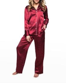 Petite Plume Bordeaux Polka Dots Silk Pajama Set at Neiman Marcus