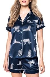 Petite Plume Panthre de Nuit Piped Mulberry Silk Short Pajamas at Nordstrom