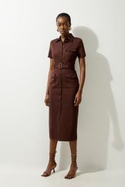 Petite Pocket Detail Ponte Jersey Short Sleeve Midi Dress at Karen Millen