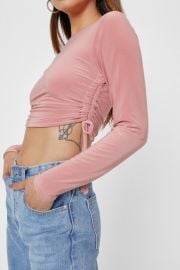 Petite Ruched Side Long Sleeve Crop Top at Nasty Gal