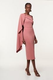 Petite Scuba Crepe Dramatic Rosette Woven Cape Midi Dress at Karen Millen