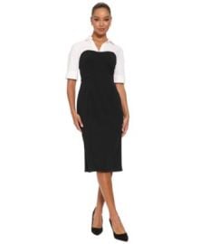 Petite Sheath Colorblock Short-Sleeve V-Neck Dress at Macys