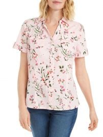 Petite Short-Sleeve Floral-Print Button-Down Shirt by Karen Scott at The Bay