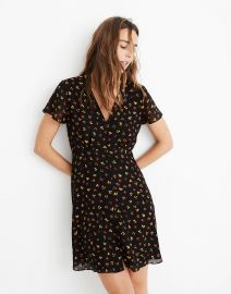 Petite Silk Button-Front Swing Dress in Feline Floral at Madewell