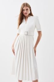 Petite Tailored Structured Crepe Forever Pleat Midi Dress at Karen Millen