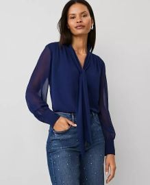 Petite V-Neck Bow Blouse at Ann Taylor