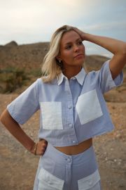 Petra Recycled Linen Top Azure Yellow The Label at Yellow The Label