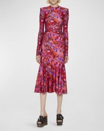 Philosophy Di Lorenzo Serafini Twisted Front Floral Midi Flounce Dress at Neiman Marcus