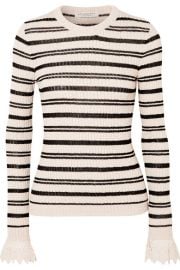 Philosophy di Lorenzo Serafini - Crochet-trimmed striped ribbed cotton-blend sweater at Net A Porter