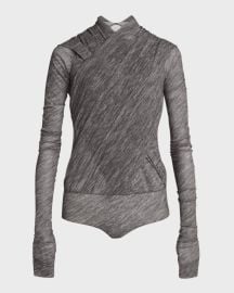 Philosophy di Lorenzo Serafini Printed Mesh Long-Sleeve Crossover Bodysuit at Neiman Marcus