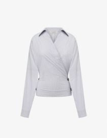 Philosophy di Lorenzo Serafini Stretch Taffeta Shirt With Buttons In Blue Stripe ShopSimon at Shop Simon