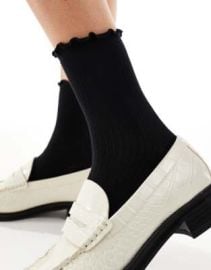 Pieces ribbed frill socks in black | ASOS at ASOS
