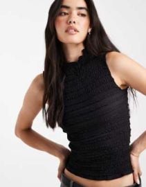Pieces sleeveless textured top in black at ASOS