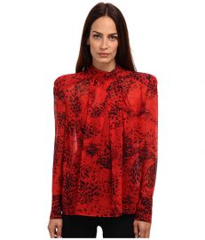 Pierre Balmain Leopard Print Long Sleeve Sheer Blouse Print at 6pm