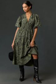 Pilcro Corduroy Ruched Printed Midi Dress at Anthropologie