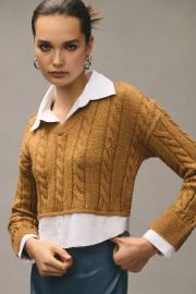 Pilcro Cropped Cable-Knit Twofer Sweater at Anthropologie