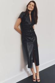 Pilcro Faux Leather Short Sleeve Ruched Midi Shirt Dress at Anthropologie