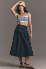 Pilcro Lace Up Drop Waist Denim Midi Skirt at Anthropologie