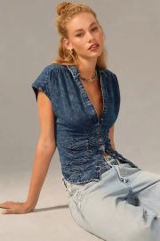 Pilcro Ruched Denim Blouse at Anthropologie