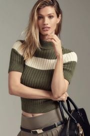Pilcro Striped Short Sleeve Mock Neck Sweater2 at Anthropologie