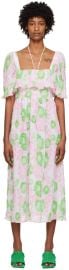 Pink And Green Smock Midi Dress at ssense