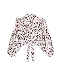 Pink Animal Print Frill Tie Blouse at Yoox