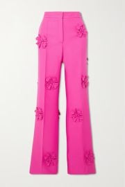 Pink Appliqud wool and silk-blend crepe pants VALENTINO NET-A-PORTER at Net a Porter