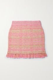 Pink Balsam fringed metallic tweed mini skirt LOVESHACKFANCY NET-A-PORTER at Net a Porter