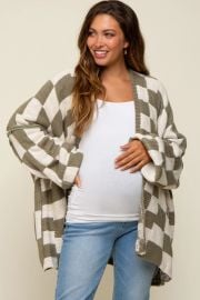 Pink Blush Olive Checkered Print Oversized Maternity Cardigan at Pink Blush