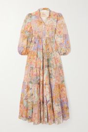 Pink Cira belted tiered printed cotton-voile midi shirt dress ZIMMERMANN NET-A-PORTER at Net a Porter