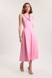 Pink Compact Stretch Seam Detail Tailored Full Skirted Midi Dress at Karen Millen