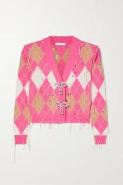 Pink Crystal-embellished distressed knitted cardigan AREA NET-A-PORTER at Net a Porter